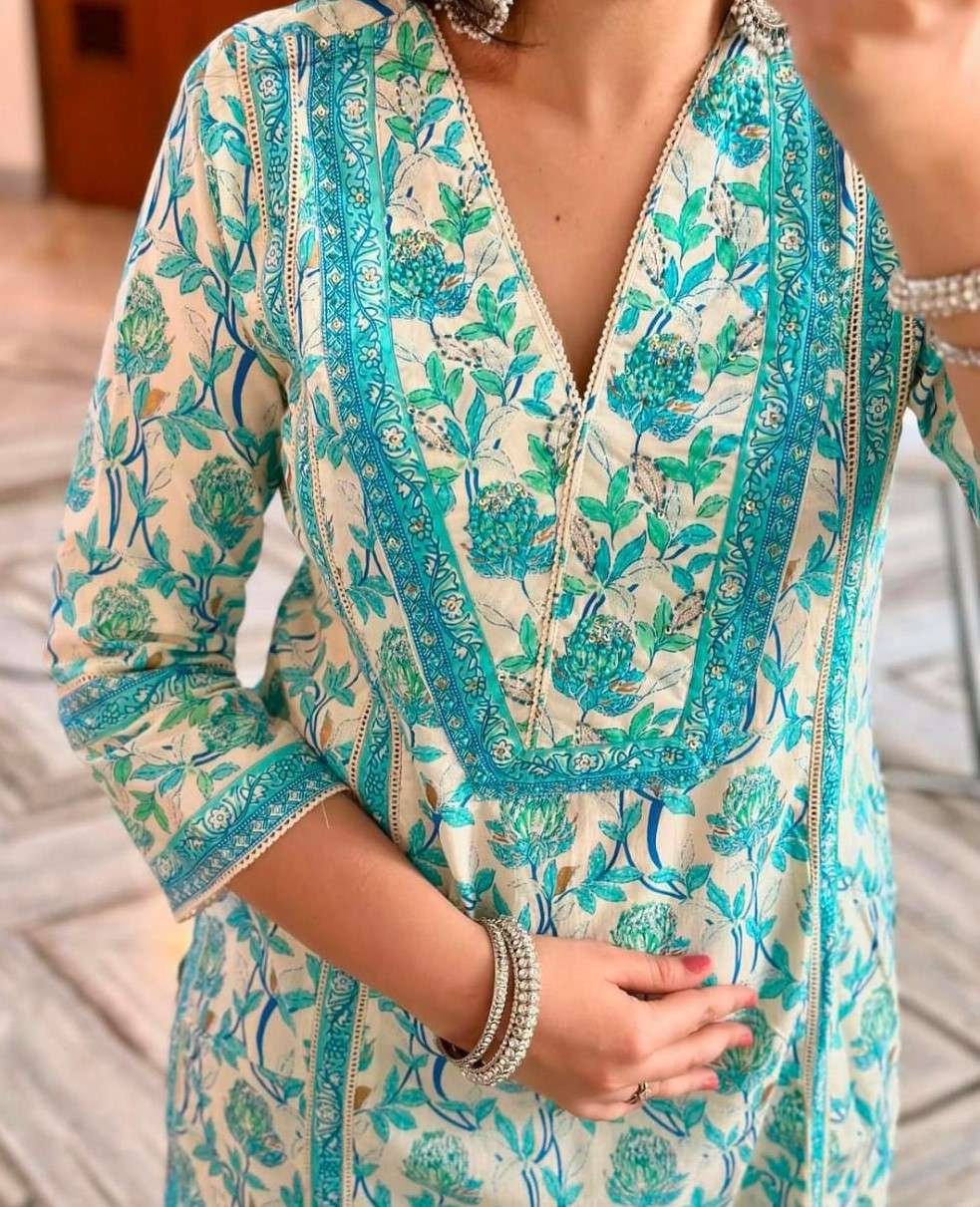 Women's Cotton Floral Printed Anazrkali Kurti with Pant & Dupatta Set - Image 3