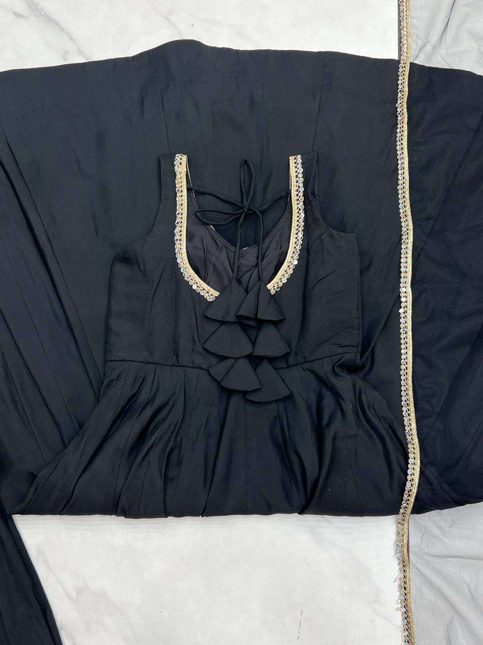 Womens Pure Romansilk Chanderi Anarkali Kurti with Pant & Dupatta Set - Image 2